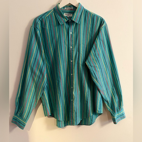 Authentic Vintage VTG YSL Yves Saint Laurent Menswear Men’s Striped Button Down - Picture 2 of 5